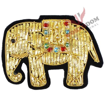 Handmade Gold Elephant Silk Bullion Wire Brooches