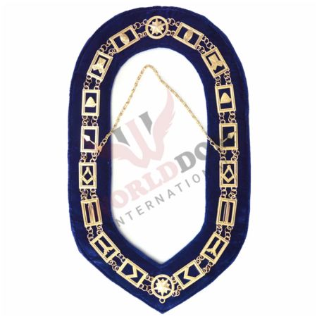 Blue Lodge Chain Collar Gold Plated on Blue Velvet