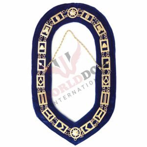Blue Lodge Chain Collar Gold Plated on Blue Velvet