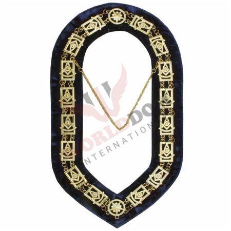 Past Master Blue Lodge Chain Collar Gold Plated on Blue Velvet