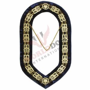 Past Master Blue Lodge Chain Collar Gold Plated on Blue Velvet
