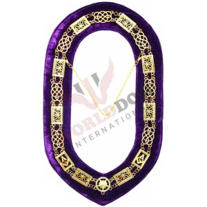 Grand Officers Blue Lodge Chain Collar Gold Plated on Purple Velvet