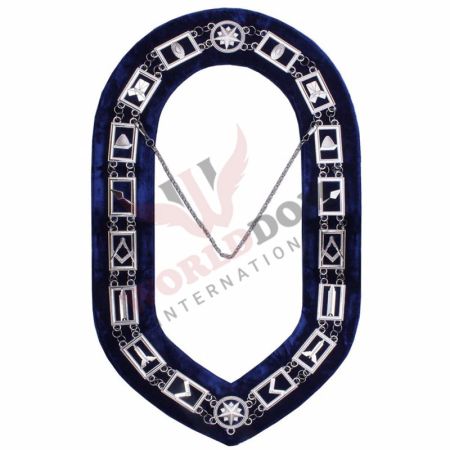 Blue Lodge Chain Collar Silver Plated on Blue Velvet