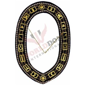 Blue Lodge Chain Collar with Rhinestones on Blue Velvet