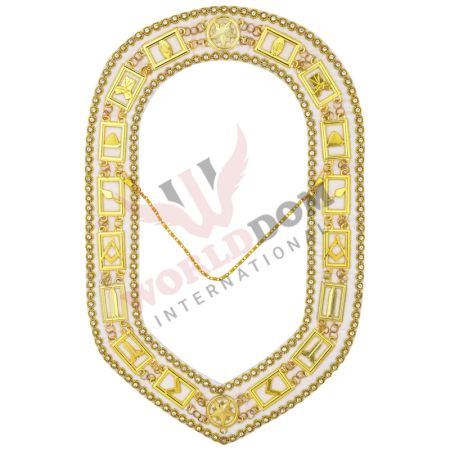 Blue Lodge Chain Collar With Rhinestones On White Velvet