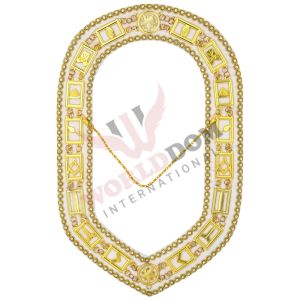 Blue Lodge Chain Collar With Rhinestones On White Velvet