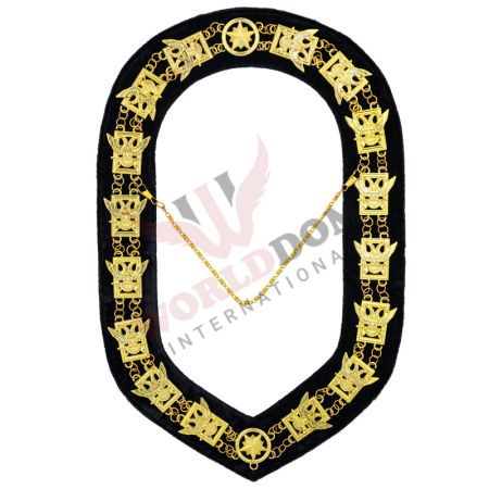 32nd Degree Scottish Rite Chain Collar Gold on Black Velvet