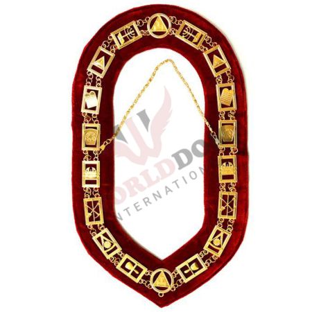 Royal Arch Chapter Chain Collar Gold Plated on Red Velvet
