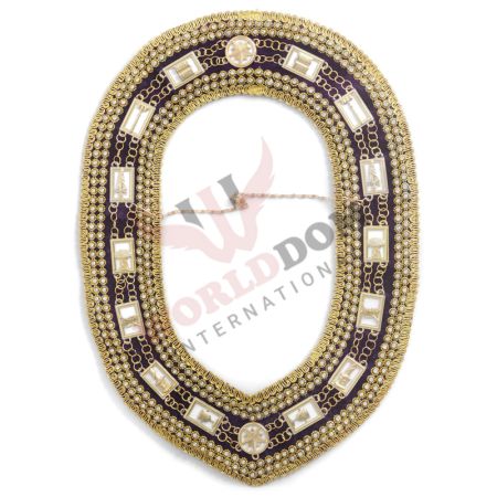 OES Chain Collar Purple Backing With Gold Rhinestones