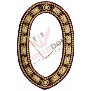 Daughters of Sphinx Chain Collar Gold Plated on Maroon Velvet