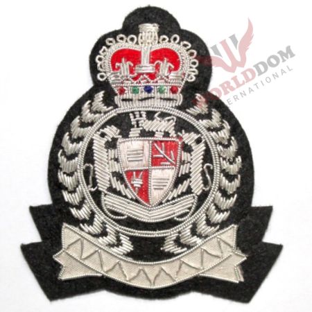 Hand Embroidered Silver Bullion Blazer Badge