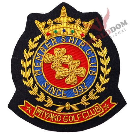 Golf Club Blazer Badges Hand Embroidered Bullion Wire