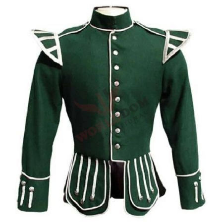 Military Piper Drummer Doublet Green Jacket 100% Wool Tunic
