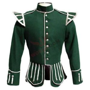 Military Piper Drummer Doublet Green Jacket 100% Wool Tunic