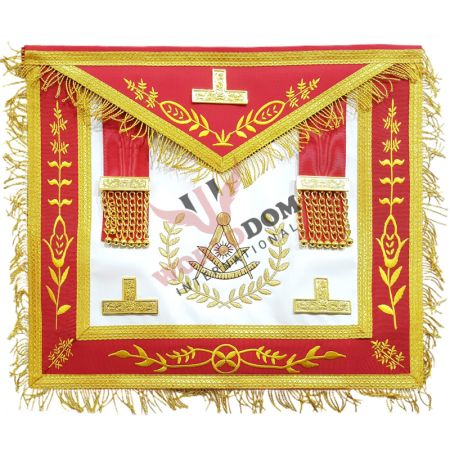 Past Master Blue Lodge Apron Red Gold Machine Embroidery