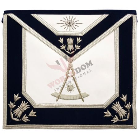 Past Master Blue Lodge Apron Silver Bullion Hand Embroidered