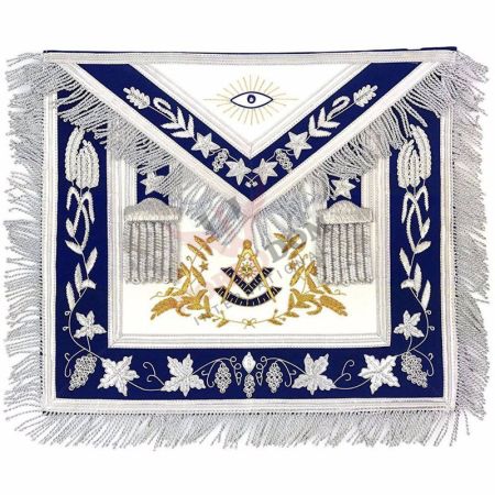 Past Master Blue Lodge Apron White & Blue Hand Embroidery