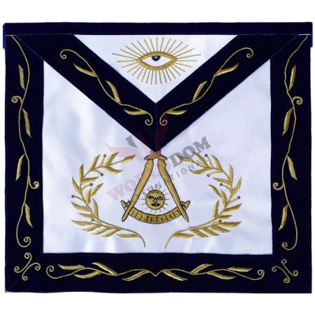 Past Master Blue Lodge Apron Blue Velvet with Gold Hand Embroidery