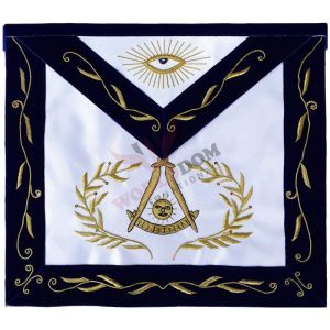 Past Master Blue Lodge Apron Blue Velvet with Gold Hand Embroidery