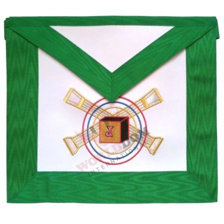 5th Degree Scottish Rite Apron White with Green Moire