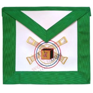 5th Degree Scottish Rite Apron White with Green Moire