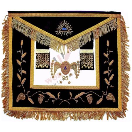 95th Degree Scottish Rite Apron with Gold Braid & Bullion Wire Fringe