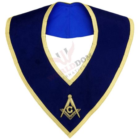 Master Mason Blue Lodge Collar Dark Blue Velvet with Silver Braid Borders