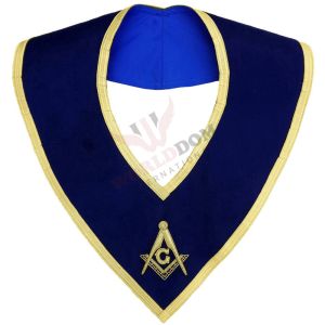 Master Mason Blue Lodge Collar Dark Blue Velvet with Silver Braid Borders