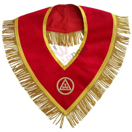 Royal Arch Chapter Collar Red Velvet Triple Tau Insignia with Golden Fringe