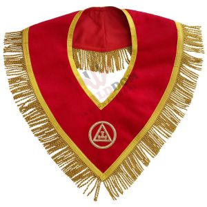 Royal Arch Chapter Collar Red Velvet Triple Tau Insignia with Golden Fringe