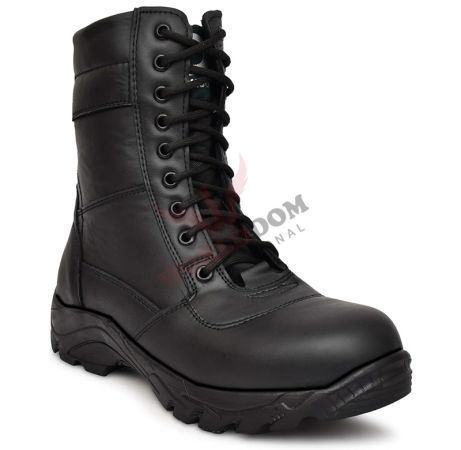 Side Zip Black Leather Police Boots