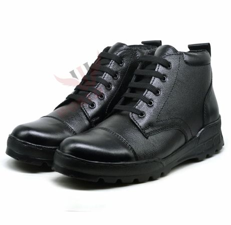 Lace Up Black Leather Police Boots
