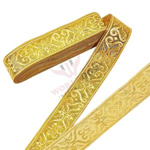 Gold Floral Ribbon 1 25 Inch Woven Braid