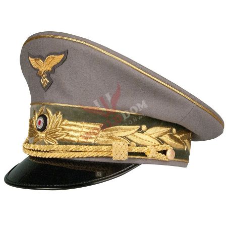 Hermann Goring Visor Cap, Grey with Gold Embroidery