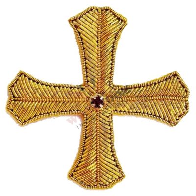 Hand Embroidery Bullion Wire Cross Badge