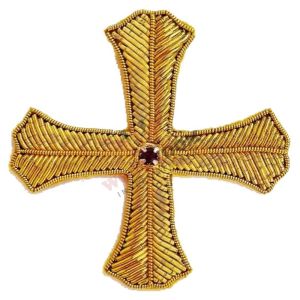 Hand Embroidery Bullion Wire Cross Badge